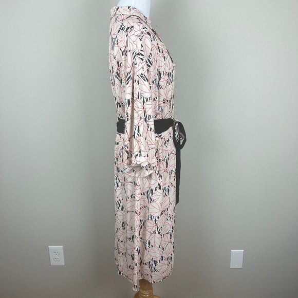 Diane Von Furstenberg Wrap Dress Women XL Multicolor Leaf 3/4 Wide Sleeve Office - Picture 4 of 15